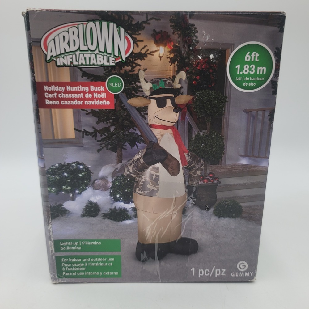 Gemmy Airblown Inflatable 6ft Holiday Hunting Buck Camo Reindeer LED Christmas